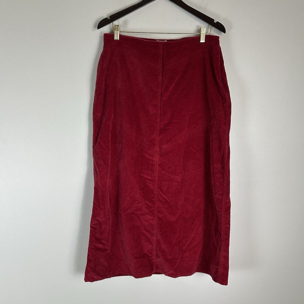 Vintage Size 12 Red Corduory Skirt Maxi Long Slit Pencil Renaissance Country